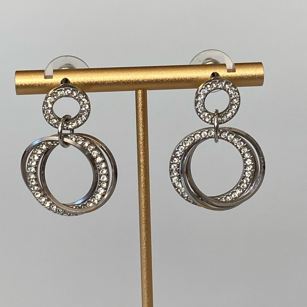 23 Earrings Dangles Circles Rhinestones Gunmetal Fashion 1.25”